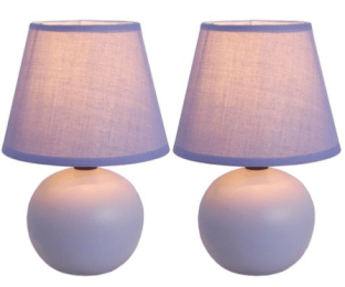 Simple Designs  Mini Ceramic Globe Table Lamp 2 Pack Set (Color: Purple)
