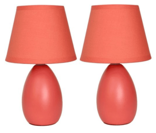 Simple Designs Mini Egg Oval Ceramic Table Lamp 2 Pack Set (Color: Orange)