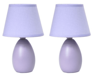 Simple Designs Mini Egg Oval Ceramic Table Lamp 2 Pack Set (Color: Purple)