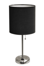 LimeLights Stick Lamp with Charging Outlet and Fabric Shade (Color: Brushed  Steel/Black)