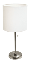 LimeLights Stick Lamp with Charging Outlet and Fabric Shade (Color: Brushed  Steel/White)