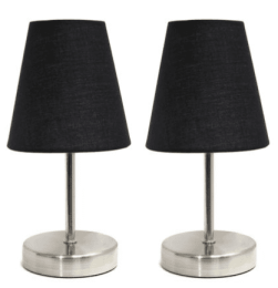 Simple Designs Sand Nickel Mini Basic Table Lamp with Fabric Shade (Set of 2) (Color: Sand Nickel/Black)