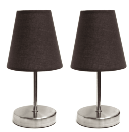 Simple Designs Sand Nickel Mini Basic Table Lamp with Fabric Shade (Set of 2) (Color: Sand Nickel/Brown)