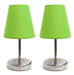 Simple Designs Sand Nickel Mini Basic Table Lamp with Fabric Shade (Set of 2) (Color: Sand Nickel/Green)