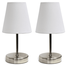Simple Designs Sand Nickel Mini Basic Table Lamp with Fabric Shade (Set of 2) (Color: Sand Nickel/White)