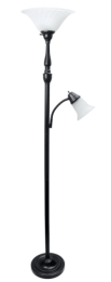 Elegant Designs 2 Light Mother Daughter Floor Lamp with White Marble Glass (Color: Restoration Bronze)