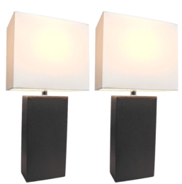 Elegant Designs Modern Leather Table Lamps with White Fabric Shades (Set of 2) (Color: Black/White Shade)