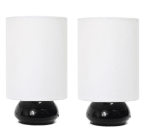 Simple Designs Gemini Colors 2 Pack Mini Touch Table Lamp Set with Fabric Shades (Color: Black/White)