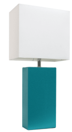 Elegant Designs Modern Leather Table Lamp with White Fabric Shade (Color: Teal)