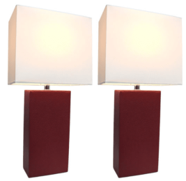 Elegant Designs Modern Leather Table Lamps with White Fabric Shades (Set of 2) (Color: Red/White Shade)