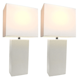 Elegant Designs Modern Leather Table Lamps with White Fabric Shades (Set of 2) (Color: White/White Shade)