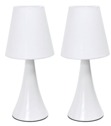 Simple Designs Valencia Colors Mini Touch Table Lamp Set with Fabric Shades (Set of 2) (Color: White/White)