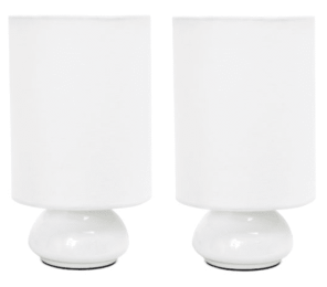 Simple Designs Gemini Colors 2 Pack Mini Touch Table Lamp Set with Fabric Shades (Color: White/White)