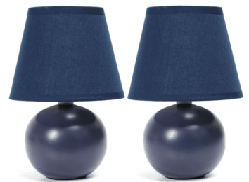 Simple Designs  Mini Ceramic Globe Table Lamp 2 Pack Set (Color: Blue)