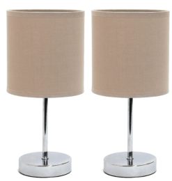 Simple Designs Chrome Mini Basic Table Lamp with Fabric Shade (Set of 2) (Color: Chrome/Gray)