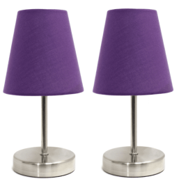 Simple Designs Sand Nickel Mini Basic Table Lamp with Fabric Shade (Set of 2) (Color: Sand Nickel/Purple)