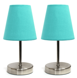 Simple Designs Sand Nickel Mini Basic Table Lamp with Fabric Shade (Set of 2) (Color: Sand Nickel/Blue)