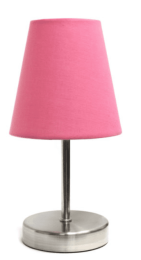 Simple Designs Sand Nickel Mini Basic Table Lamp with Fabric Shade (Color: Sand Nickel/Pink)