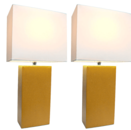 Elegant Designs Modern Leather Table Lamps with White Fabric Shades (Set of 2) (Color: Tan/White Shade)