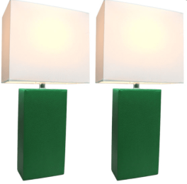 Elegant Designs Modern Leather Table Lamps with White Fabric Shades (Set of 2) (Color: Green/White Shade)