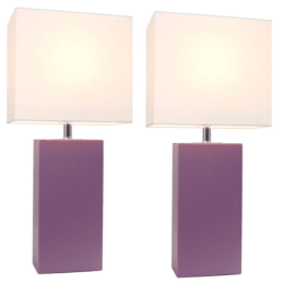 Elegant Designs Modern Leather Table Lamps with White Fabric Shades (Set of 2) (Color: Lilac/White Shade)
