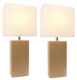 Elegant Designs Modern Leather Table Lamps with White Fabric Shades (Set of 2) (Color: Beige/White Shade)