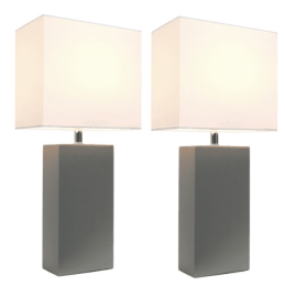 Elegant Designs Modern Leather Table Lamps with White Fabric Shades (Set of 2) (Color: Gray/White Shade)