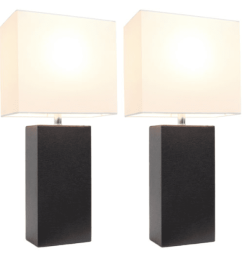 Elegant Designs Modern Leather Table Lamps with White Fabric Shades (Set of 2) (Color: Espresso Brown/White Shade)
