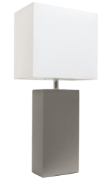 Elegant Designs Modern Leather Table Lamp with White Fabric Shade (Color: Gray)