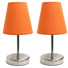 Simple Designs Sand Nickel Mini Basic Table Lamp with Fabric Shade (Set of 2) (Color: Sand Nickel/Orange)