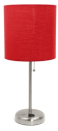 LimeLights Stick Lamp with Charging Outlet and Fabric Shade (Color: Brushed  Steel/Red)