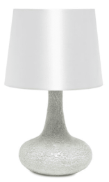 Simple Designs Mosaic Tiled Glass Genie Table Lamp with Fabric Shade (Color: White)