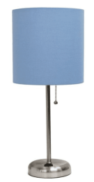 LimeLights Stick Lamp with Charging Outlet and Fabric Shade (Color: Blue)