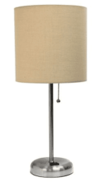 LimeLights Stick Lamp with Charging Outlet and Fabric Shade (Color: Tan)
