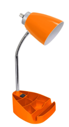 Limelights Gooseneck Organizer Desk Lamp with iPad Tablet Stand Book Holder and Charging Outlet (Color: Orange)