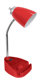 Limelights Gooseneck Organizer Desk Lamp with iPad Tablet Stand Book Holder and Charging Outlet (Color: Red)