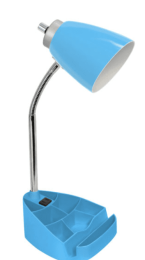 Limelights Gooseneck Organizer Desk Lamp with iPad Tablet Stand Book Holder and Charging Outlet (Color: Blue)