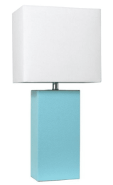 Elegant Designs Modern Leather Table Lamp with White Fabric Shade (Color: Aqua/White Shade)