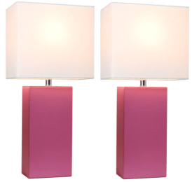 Elegant Designs Modern Leather Table Lamps with White Fabric Shades (Set of 2) (Color: Hot Pink/White Shade)