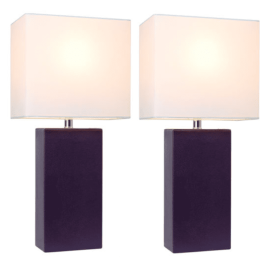 Elegant Designs Modern Leather Table Lamps with White Fabric Shades (Set of 2) (Color: Eggplant/White Shade)