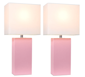 Elegant Designs Modern Leather Table Lamps with White Fabric Shades (Set of 2) (Color: Pink/White Shade)