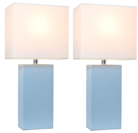 Elegant Designs Modern Leather Table Lamps with White Fabric Shades (Set of 2) (Color: Periwinkle/White Shade)