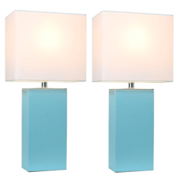 Elegant Designs Modern Leather Table Lamps with White Fabric Shades (Set of 2) (Color: Aqua/White Shade)