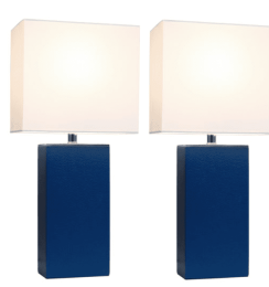 Elegant Designs Modern Leather Table Lamps with White Fabric Shades (Set of 2) (Color: Blue/White Shade)
