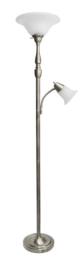 Elegant Designs 2 Light Mother Daughter Floor Lamp with White Marble Glass (Color: Antique Brass)