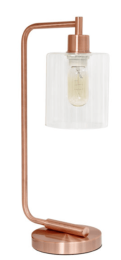 Simple Designs Bronson Antique Style Industrial Iron Lantern Desk Lamp with Glass Shade (Color: Rose Gold)