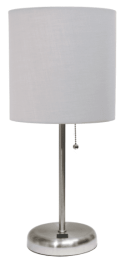 LimeLights Stick Lamp with USB charging port and Fabric Shade (Color: Brushed  Steel/Gray)