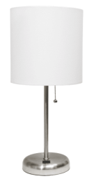 LimeLights Stick Lamp with USB charging port and Fabric Shade (Color: Brushed  Steel/White)