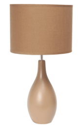 Simple Designs Oval Bowling Pin Base Ceramic Table Lamp (Color: Light Brown)