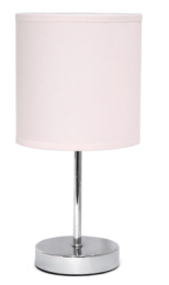 Simple Designs Chrome Mini Basic Table Lamp with Fabric Shade (Color: Blush Pink)